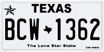 TX license plate BCW1362