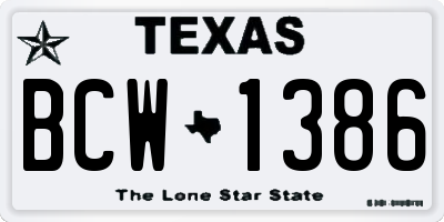 TX license plate BCW1386