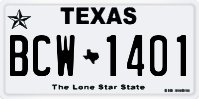 TX license plate BCW1401
