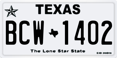TX license plate BCW1402