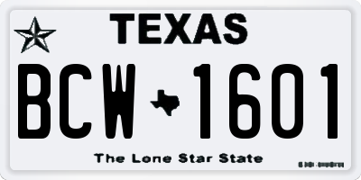 TX license plate BCW1601