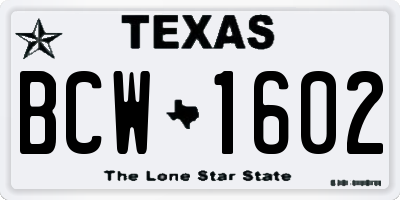 TX license plate BCW1602