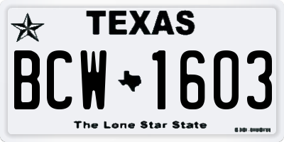 TX license plate BCW1603
