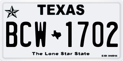 TX license plate BCW1702