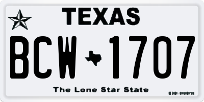TX license plate BCW1707