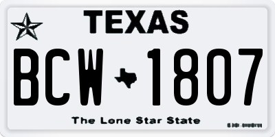 TX license plate BCW1807