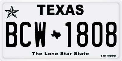 TX license plate BCW1808