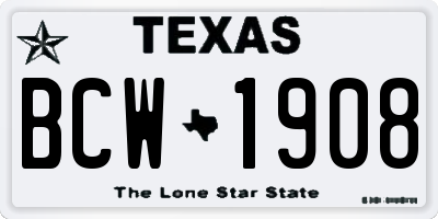 TX license plate BCW1908