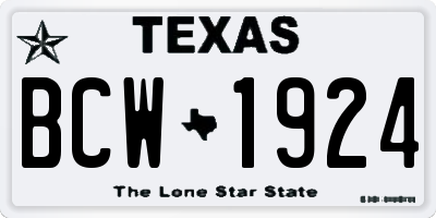 TX license plate BCW1924