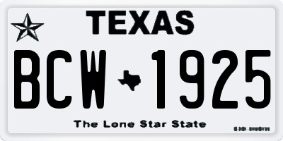 TX license plate BCW1925
