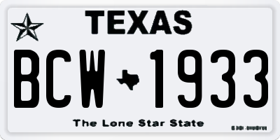 TX license plate BCW1933