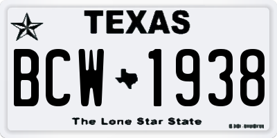 TX license plate BCW1938