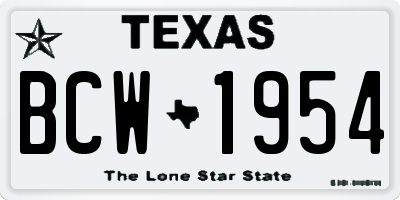 TX license plate BCW1954