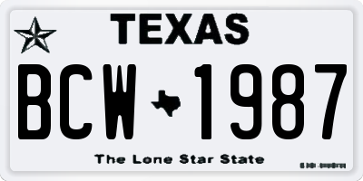 TX license plate BCW1987