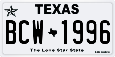 TX license plate BCW1996