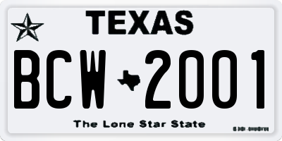 TX license plate BCW2001