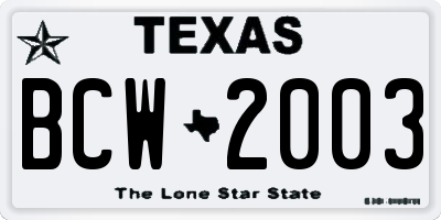 TX license plate BCW2003
