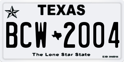 TX license plate BCW2004