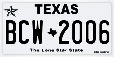 TX license plate BCW2006
