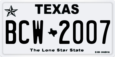 TX license plate BCW2007