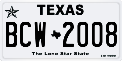 TX license plate BCW2008