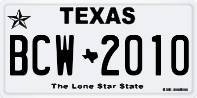 TX license plate BCW2010