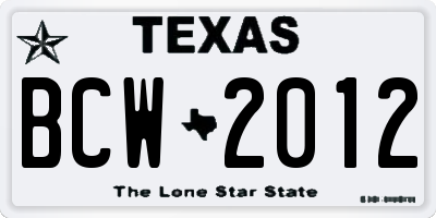 TX license plate BCW2012