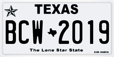 TX license plate BCW2019