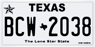 TX license plate BCW2038