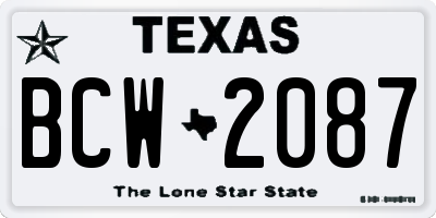 TX license plate BCW2087