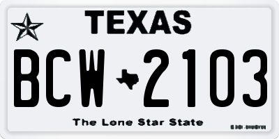 TX license plate BCW2103