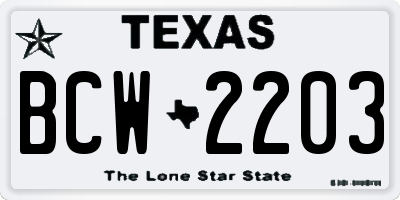 TX license plate BCW2203