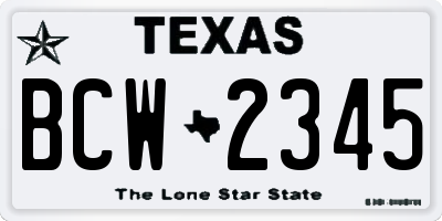 TX license plate BCW2345