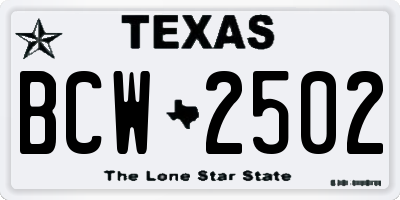 TX license plate BCW2502