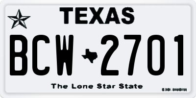 TX license plate BCW2701