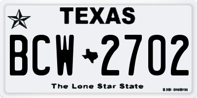 TX license plate BCW2702