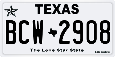 TX license plate BCW2908