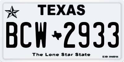 TX license plate BCW2933
