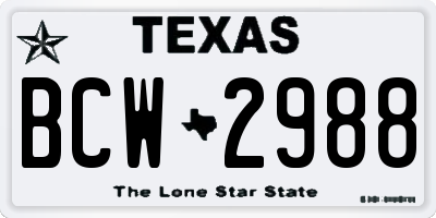 TX license plate BCW2988