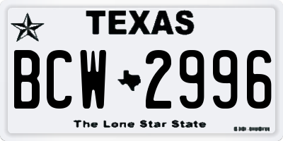 TX license plate BCW2996