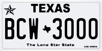 TX license plate BCW3000