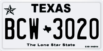 TX license plate BCW3020