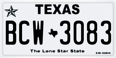 TX license plate BCW3083