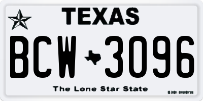 TX license plate BCW3096