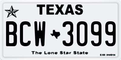 TX license plate BCW3099