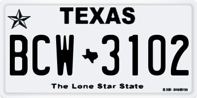 TX license plate BCW3102