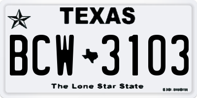 TX license plate BCW3103