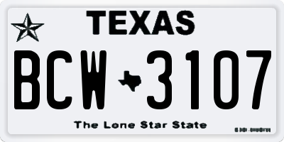 TX license plate BCW3107