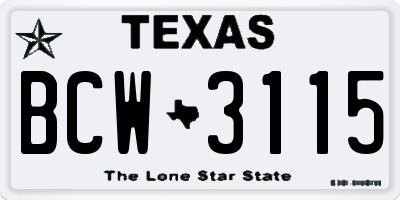 TX license plate BCW3115