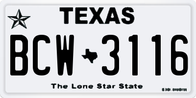 TX license plate BCW3116